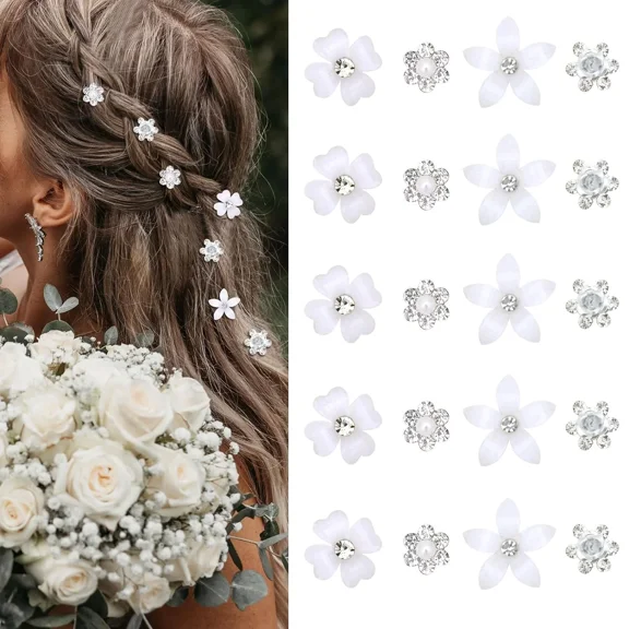 20 Pcs Mini Rhinestone Hair Pins Small Decorative Wedding Bridal Flower Barrettes For Girls Women