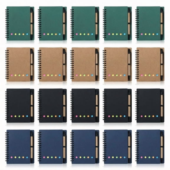 20 Pcs Mini Spiral Notebook Set, 3.5x5.5 Inch Pocket Notebooks with Pen Holder, Sticky Notes and Index Tabs, Small Writing Notebook Journal Kit for Office, Travel, Planning, Exam Season Use