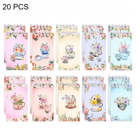 20 Pcs Mini Tea Party Notebooks, Tea Theme Small Note Pad,for Party Gifts, Birthday Supplies,Floral Notepad for Tea Party Favors, Daily Planning