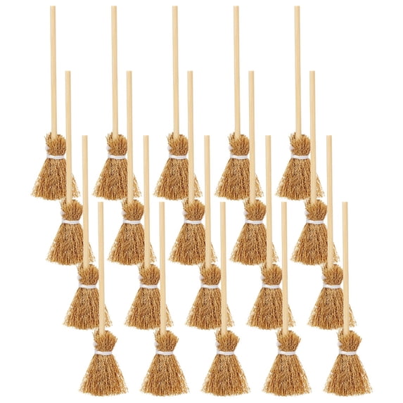20 Pcs Mini Witch Broom Ornaments, 5.51 inch Miniature Straw Brooms, Halloween Hanging Decor, Dollhouse DIY Accessory, Handmade Craft Prop, Season Party Embellishment, Indoor Holiday Decoration