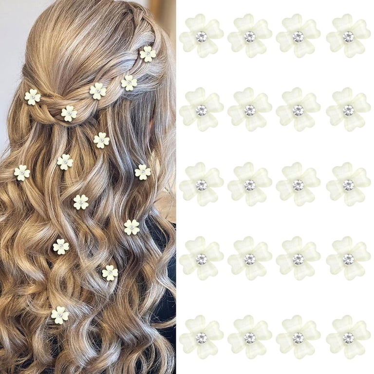 20 Pcs Mini Yellow Flower Hair Clips with Rhinestone Cute Hair