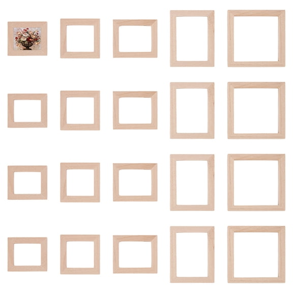 20 Pcs Miniature Wood Photo Frames 5 Styles Wooden Mini Picture Frame Mini House Decoration Simulation Picture Frame Rectangle Dollhouse Photo Frames for Home Wooden Miniature Ornaments DIY