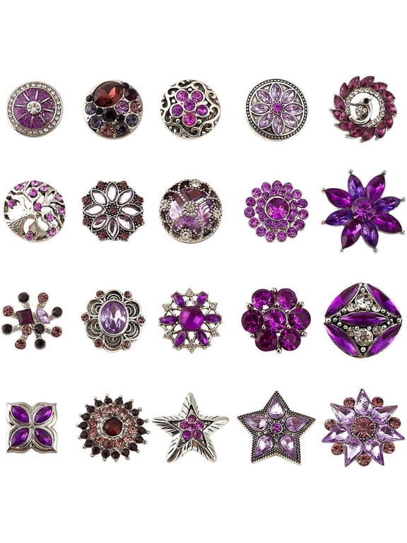 20 Pcs Mixed Style Rhinestone Snap Buttons Purple Jewelry Charms Ginger Buttons Press Buttons Snap Charms for Necklace Bracelet Jewelry Making diy
