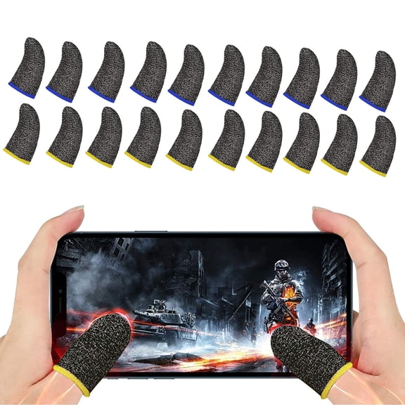 20 Pcs Mobile Game Finger Sleeves, Lingsida Silver Fiber Gaming Finger Sleeve Fit for PUBG, Rules of Survival, Call of Duty Games, with Anti-Sweat Breathable Seamless Function, Blue, Yellow