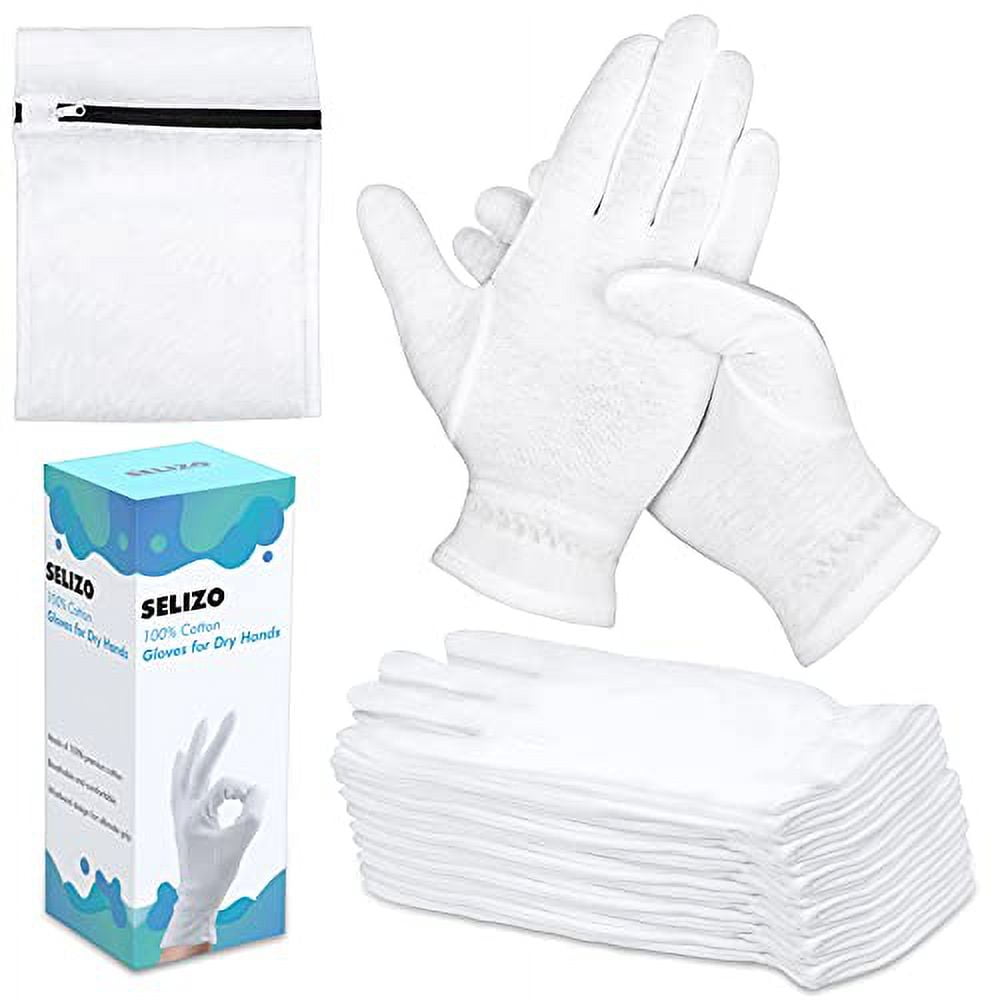 20 Pcs Moisturizing Gloves for Dry Hands Overnight, Selizo 10 Pairs White Cotton Gloves for