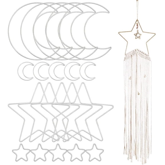 20 Pcs Moon Star Dream Catcher Metal Hoop Rings Circle Macrame for DIY Craft Dream Catcher Making Home Wall Hanging Projects Wreath Decoration