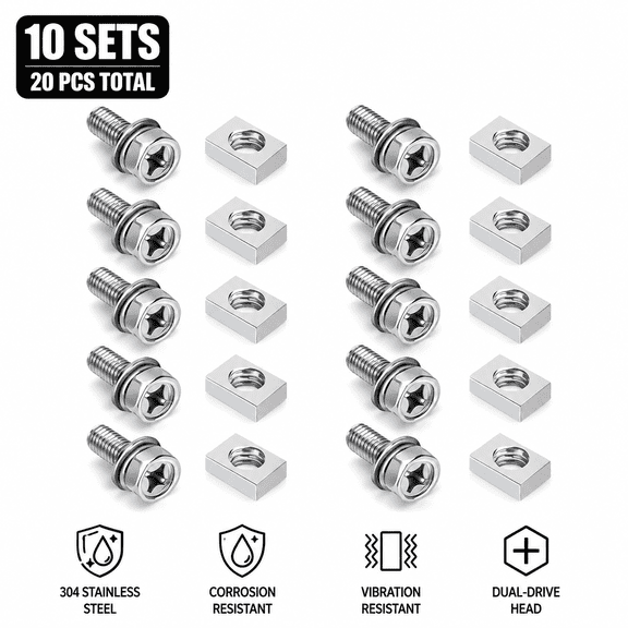 20 Pcs Motorcycle Battery Terminal Bolts and Nuts Kit M6 x 0.63" 304 Stainless Steel Hex Screws with Square Nuts 10 Sets