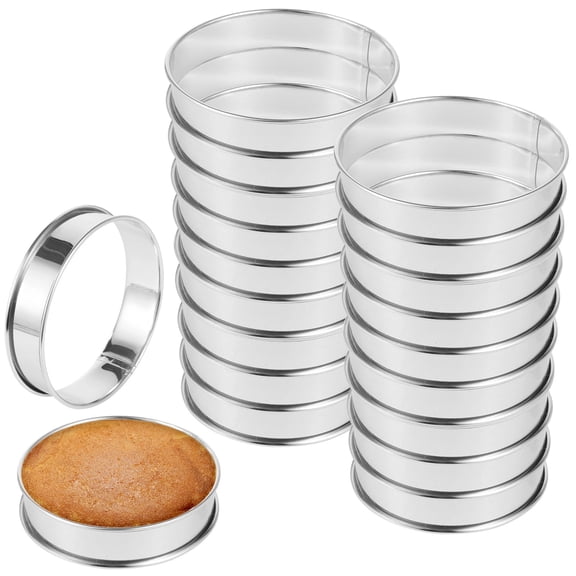 20 Pcs Muffin Rings, Double Rolled Tart Rings, Stainless Steel Biscuit Cutter Rings, Metal Round Cake Molds, Mirror Polished Surface, Multi-use Baking Tools, Pastry Baking Molds