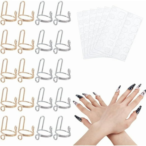 20 Pcs Nail Rings with 6 Pcs Adhesive Nail Tabs 304 Stainless Steel Adjustable Fingernail Rings Detachable Women Gift Ring for DIY handcrafting