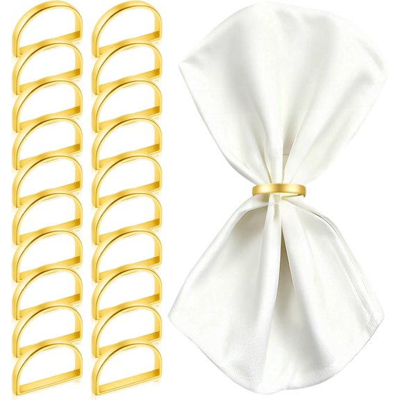 20 Pcs Napkin Rings, Modern Serviette Buckles, Semicircle Metal Gold Napkin Holder Buckles, Glossy Serviette Buckle Decor, for Kitchen Dinner Party Wedding Banquet Table Settings