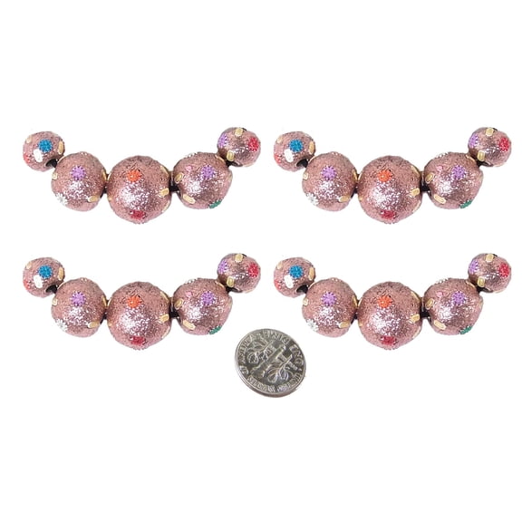 20 Pcs Natural HANDMADE Resin Glitter Beads Round Shape w/Copper Glitter and Flowers Design Jewelry Craft Necklace Choker Bracelet Earrings African Ethenic - Copper/Multicolor- #BD9597