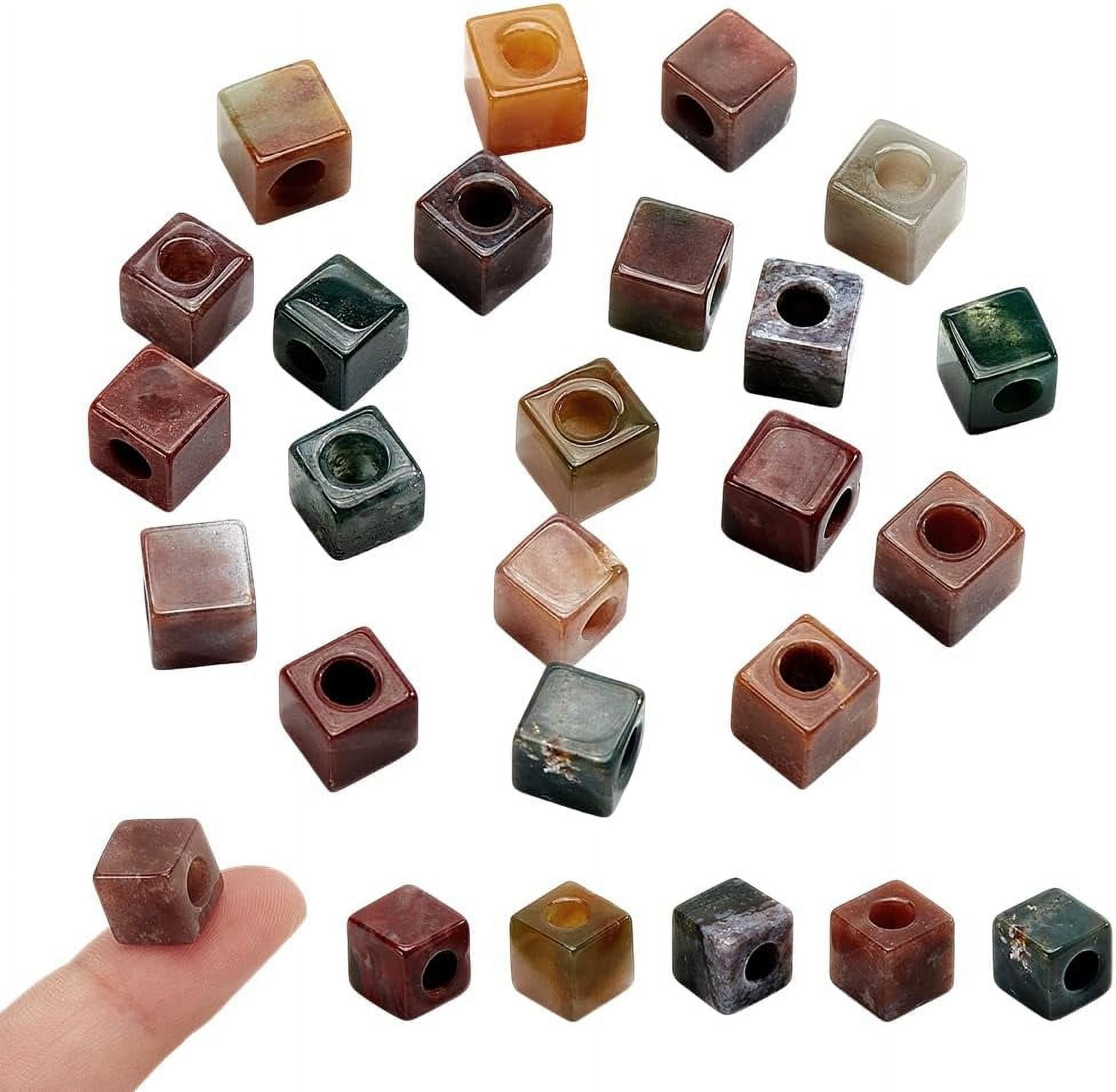 20 Pcs Natural India Agate Square Stone Beads 10mm European Large Hole Stone Beads Loose Gemstone Beads for Jewelry Making Crafting Hole: 4.5-5mm 1set