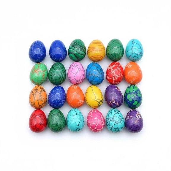 20 Pcs Natural Turquoise & Semi-Precious Crystal Mini Egg Stones, 20mm Hand-Carved Agate Gemstone Worry Stones for Easter Decor, Crafts & Jewelry Making (Random Colors)