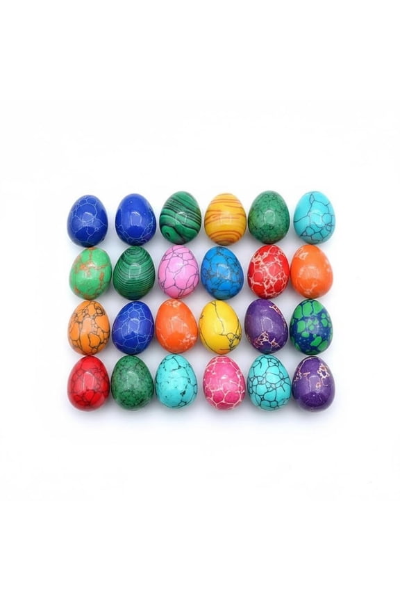 20 Pcs Natural Turquoise & Semi-Precious Crystal Mini Egg Stones, 20mm Hand-Carved Agate Gemstone Worry Stones for Easter Decor, Crafts & Jewelry Making (Random Colors)