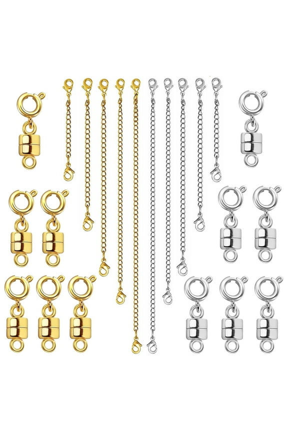 20 Pcs Necklace Extenders and Necklace Clasps and Closures, Gold and Silver Stainless Steel Chain for Adult Bracelet Jewelry Making