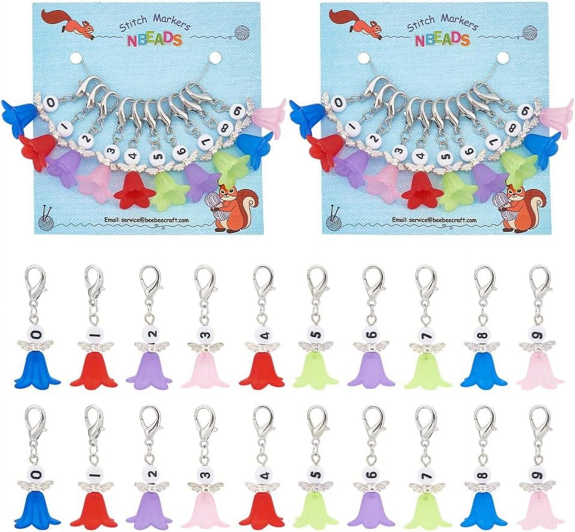 20Pcs Number 09 Angel Stitch Markers, 10 Colors Wing and Flower