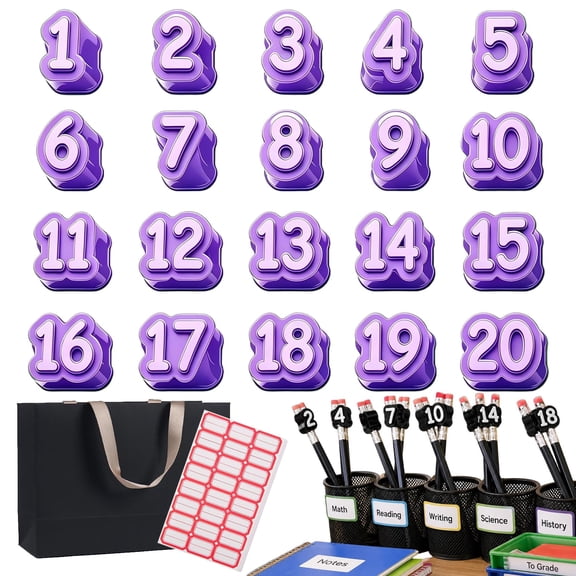 20 Pcs Numbered Pencil Toppers 1-20, 2026 New Reusable Classroom Labels for Teachers, 11 in Pencil Toppers Numbers, Number Markers for Supply Stations