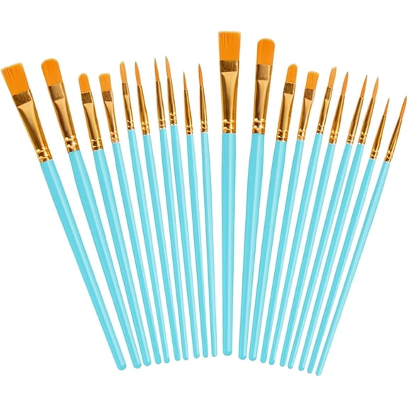 20 Pcs Nylon Paint Brushes,Acrylic Gouache Oil Paints Brush Set,Nylon Paint Brushes Set for Beginners, Artists Decorations Models, Figurines, Nail Art (Blue)