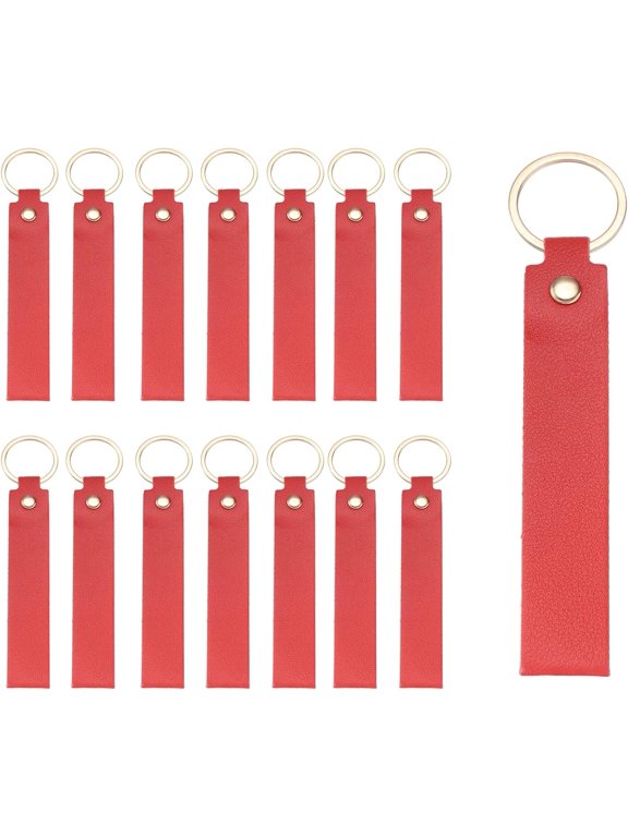 20 Pcs PU Leather Keychain Blanks Bulk Laser Engraving Key Fob Kit with Rings for DIY Supplies Gifts (Bright Red, 5.3" x 0.8") Bright Red -