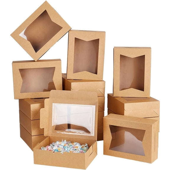20 Pcs Paper Bakery Boxes 20.3x15x6.35cm/7.99x5.91x2.5 inch Gift Boxes with Clear Window Pie Boxes Pastry Box Cardboard Cookie Box Bakery Treat Boxes for Chocolate Dessert Mixed Color
