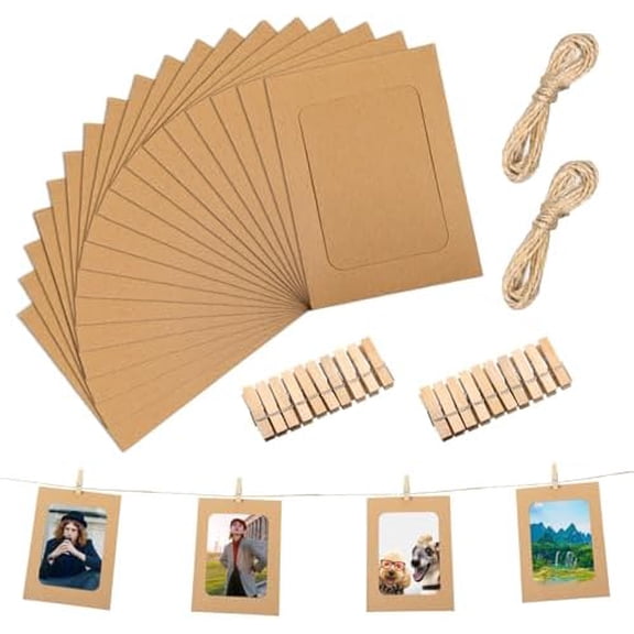 20 Pcs Paper Photo Frame, 4x6 Inch Paper Picture Frames Hanging Photo Display with Clips Photos Display Banner Picture String with Clips Photos Holder for Home Wall Office Wedding Party Decor
