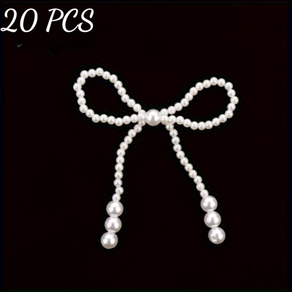 20 Pcs Pearl Bow Decorations for Flower Bouquets, Handmade Faux Pearl Bow Accessories for Gift Wrapping Wedding Bouquet Decor Party Favor Packaging DIY Craft Embellishments