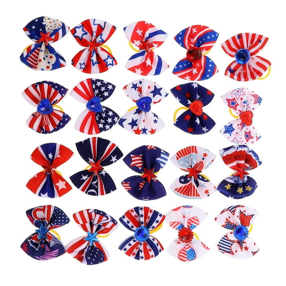 20 Pcs Pet Hair Bowtie American Doll Accessories Accesories of July Dog Bows Grooming Patriotic Head Flower Ribbon