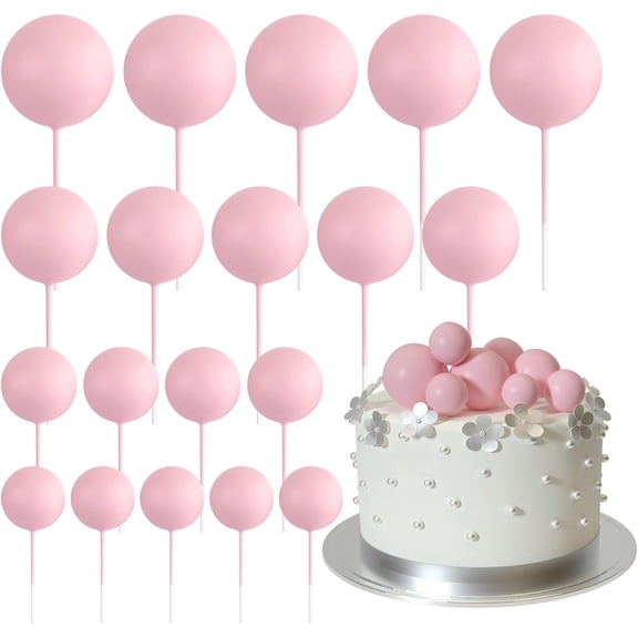 20 Pcs Pink Ball Cake Topper Decorations Mini Balloons Cake Topper Sticks Light Pink Balls Cake Picks Cake Topper Balls Cake Decorations for Wedding Birthday Cake Decorations