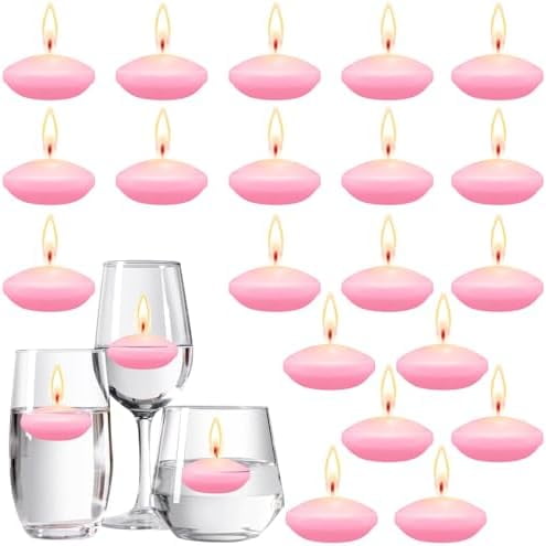 20 Pcs Pink Floating Candles Centerpieces for Wedding 1.5 Inch Small Unscented Floating Candles Decoration for Valentine's Day Party Wedding Anniversary Holiday Party Gifts Home Pool Decor
