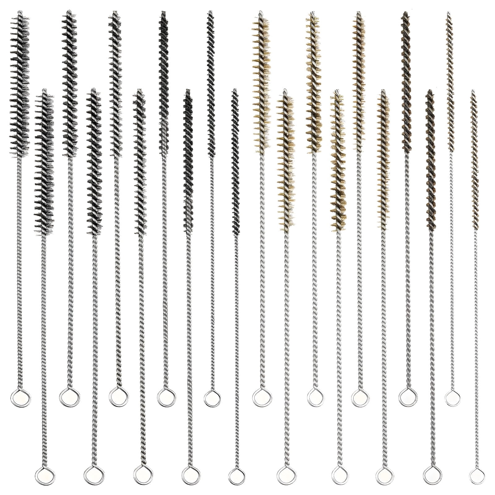 20 Pack Pipe Cleaning Brushes – Stainless Steel & Bronze Wire, Multi‑Sized 0.24"-0.59", Tube & Sink Drain Cleaner, Rust‑Resistant, Reusable, 2 Colors