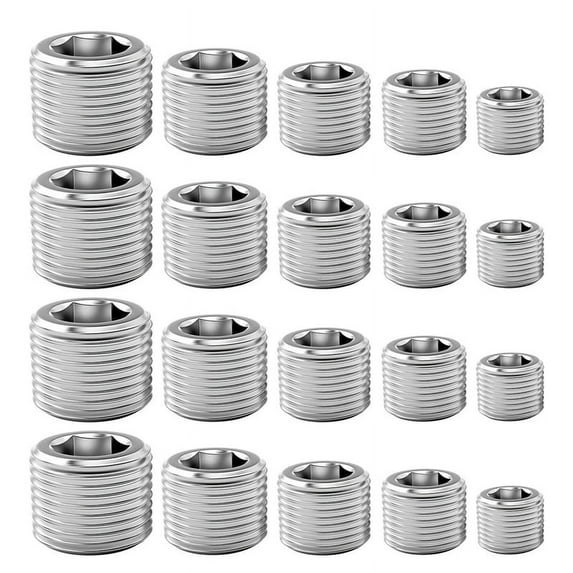 20 Pcs Pipe Plug Fitting,1/8 1/4 3/8 1/2 3/4In NPT Male Internal Hex Thread Socket Pi12L6