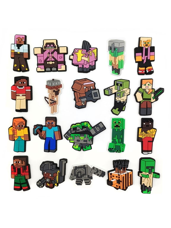 20 Pcs Pixel Block Shoe Charms for Clogs - Sandbox Survival PVC Decorations - Unique Pixel Adventurer & Creature Charms for Shoes, Bracelets & Backpacks - Cool Gamer Gift Set