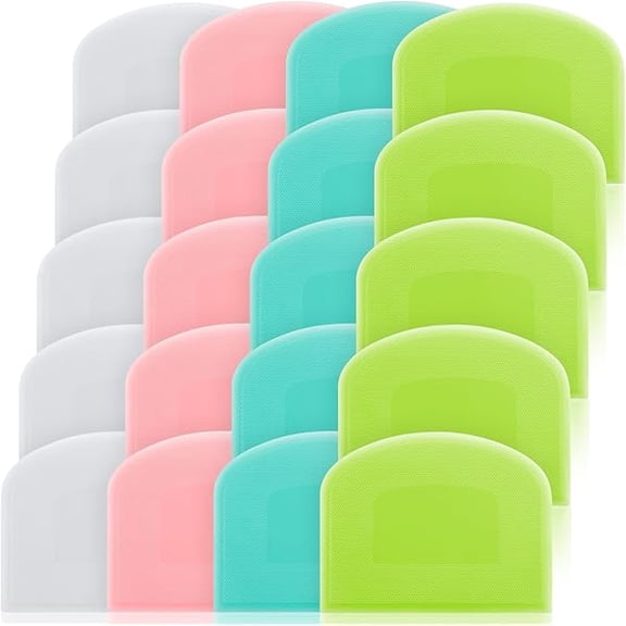 20 Pcs Plastic Dough Scraper Set Bowl Multipurpose Dough Cutter Flexible Scraper Spatula for Kitchen Baking Tool Cake Bread Pizza Food Pastry Icing Fondant, White, Pink, Green and Blue