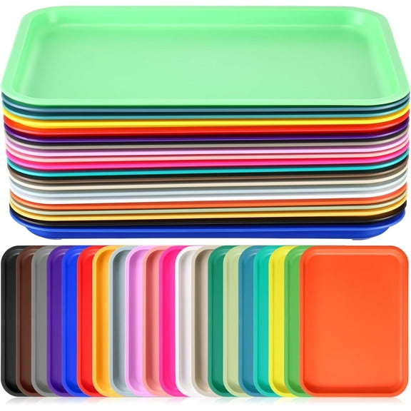 20pcs Plastic Art Trays Colorful Fast Food Lunch Trays Bulk Activity Crafts Sensory Serving Organizers for Home, School, Kids, DIY Projects, Painting, Beads