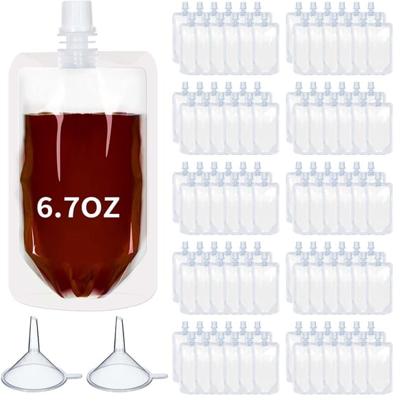 20 Pcs Plastic Pouches Bulk Reusable Squeeze Pouches Clear Juice Drink Bags Leak Proof with Funnel for Adults Travel Beverage Women Men