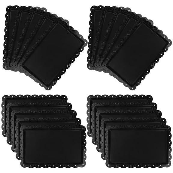 20 Pcs Plastic Serving Trays Black Large 14.37''x 9.25'' Rectangle Dessert Trays for Dessert Table Disposable Platters Flat Cookie Cupcake Serving Tray for Birthday Tea Party Wedding Baby Shower