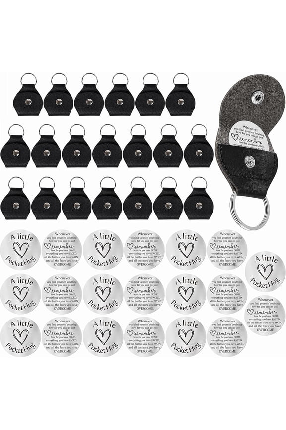 20 Pcs Pocket Hug Token, Stainless Steel Double Sided Coin with PU Leather Case, 1.18x1.18x0.08 Inch, Inspirational Gifts for Adults, Encouragement, Daily Carry.
