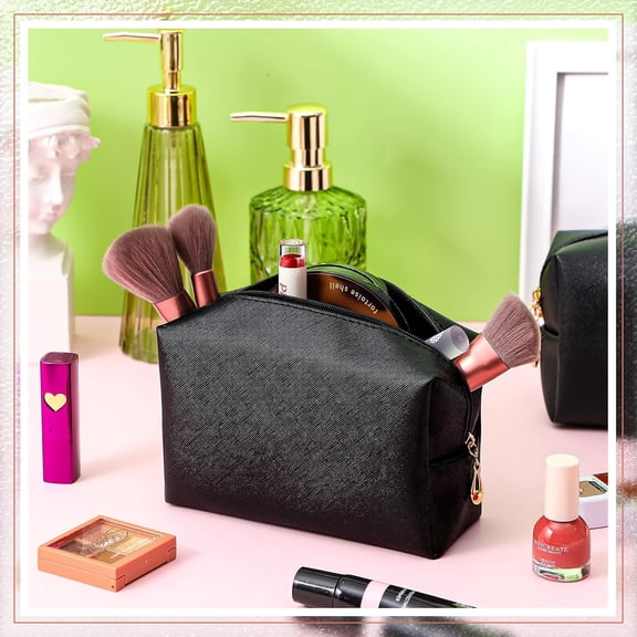 20 Pcs Preppy Makeup Bags PU Leather Cosmetic Pouch with Zipper Waterproof Toiletry Beauty Container for Women