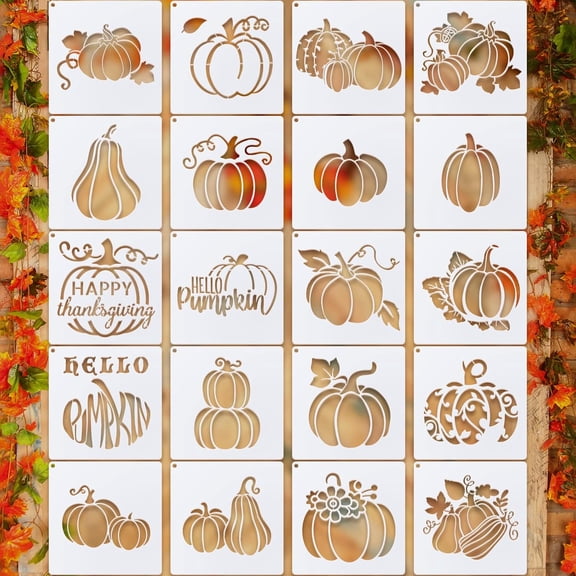 20 Pcs Pumpkin Stencils Reusable Plastic Templates, Pumpkin Oak Patterns, Painting Fabric Canvas Wall, Harvest Thanksgiving Decorations, Autumn DIY Craft Home Projects