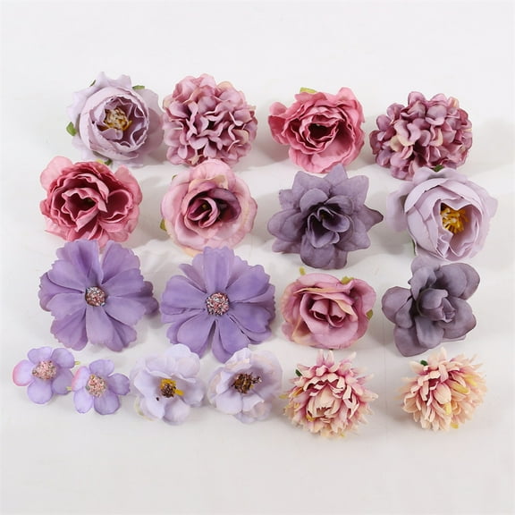 20 Pcs Purple Faux Flower Heads,Silk Flower Heads,Artificial Rose Fake Peony Small Silk Daisy Flower Heads,for Women Girls Hair Accessories Wedding Party Decorations By Scheam