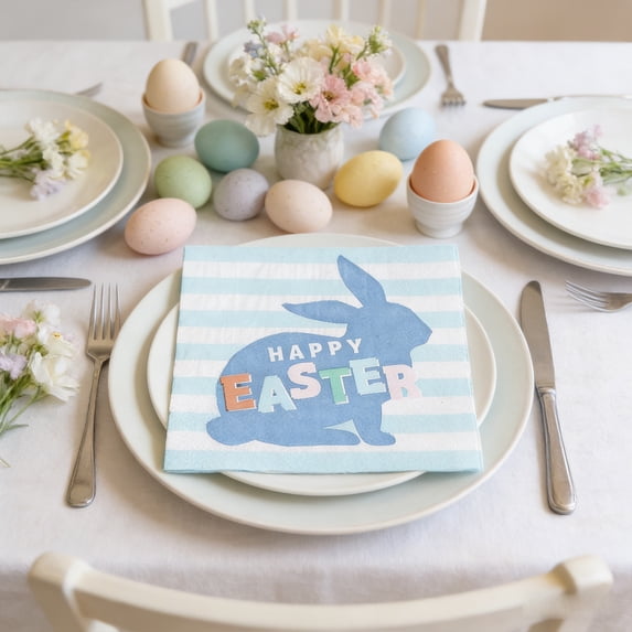 20 Pcs Rabbit Theme Paper Napkins, Easter Party Napkins, 6.5×6.5 Inch Thick Disposable Table Napkins for Birthday Easter Celebrations and Holiday Events