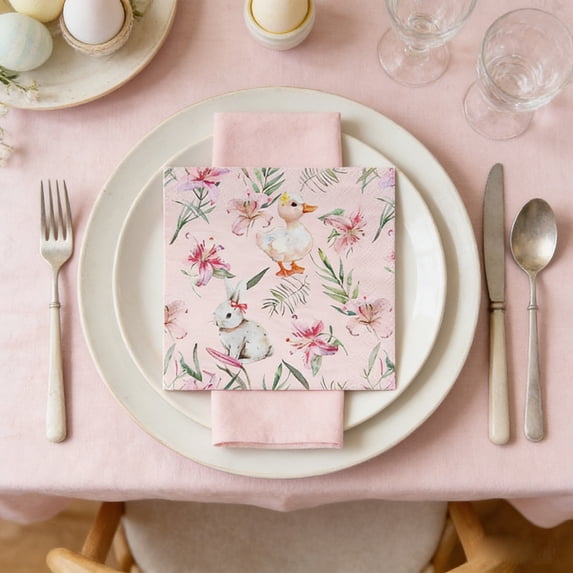 20 Pcs Rabbit Theme Paper Napkins, Easter Party Napkins, 6.5×6.5 Inch Thick Disposable Table Napkins for Birthday Easter Celebrations and Holiday Events
