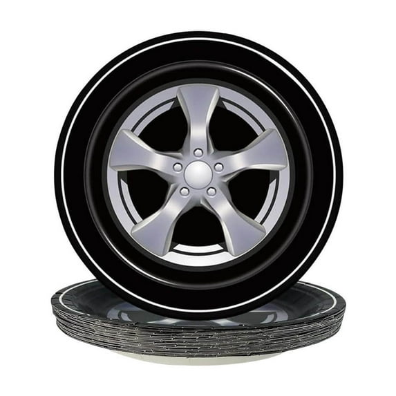 20 Pcs Racing Car Party Supplies Decorations Funny Tire Pattern Paper Plates Birthday Disposable Plates Racing Wheel Sports Themed Dinnerware for Party Camping Picnic Tableware