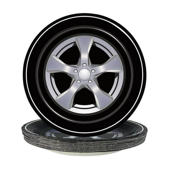 20 Pcs Racing Car Party Supplies Decorations Funny Tire Pattern Paper Plates Birthday Disposable Plates Racing Wheel Sports Themed Dinnerware for Party Camping Picnic Tableware