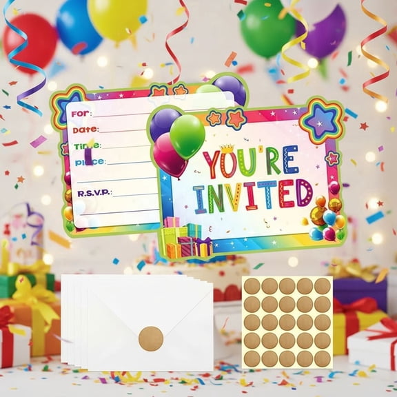 20 Pcs Rainbow Birthday Invitations, Rainbow Party Invitations Color Birthday Party Invitation Cards With Sticker Labels 20 Envelope Birthday Invitations for Birthday Party Supplies
