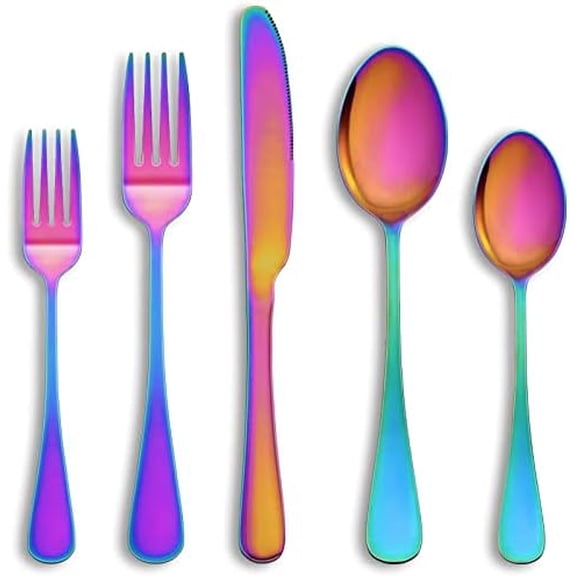 20 Pcs Rainbow Silverware Set Service for 4,Stainless Steel Flatware Serving Sets,Kitchen Tableware Set,Utensil Set for Home and Restaurant,Knives Forks Spoons Set,Mirror Polished,Dishwasher Safe