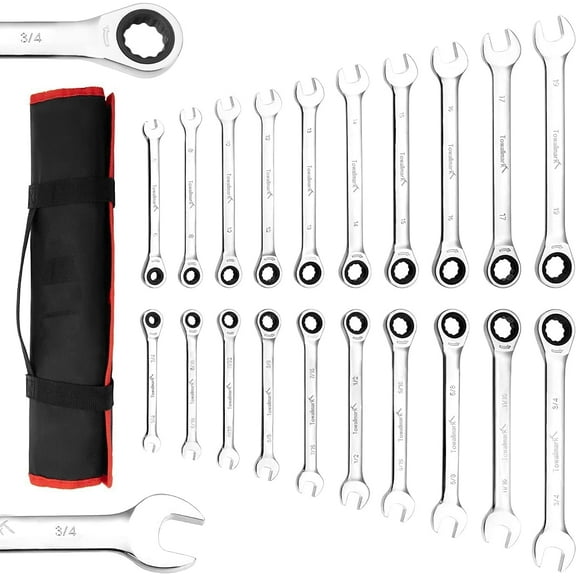 20 Pcs Ratcheting Combination Wrench Set, SAE 1/4-3/4"& Metric 6-19mm, 72-Teeth, Chrome Vanadium Steel, Fixed Head Wrench Set