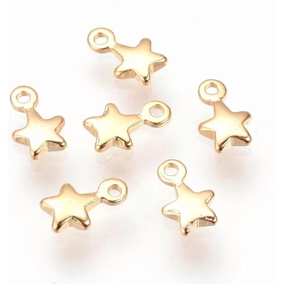 20 Pcs Real 18K Gold Plated Brass Star Charms Real 18K Gold Plated Pendants Accessory Star Pendants Decoration for Women Jewelry DIY Necklace Bracelet Craft Making 7x4.5x1.5mm Hole: 1mm