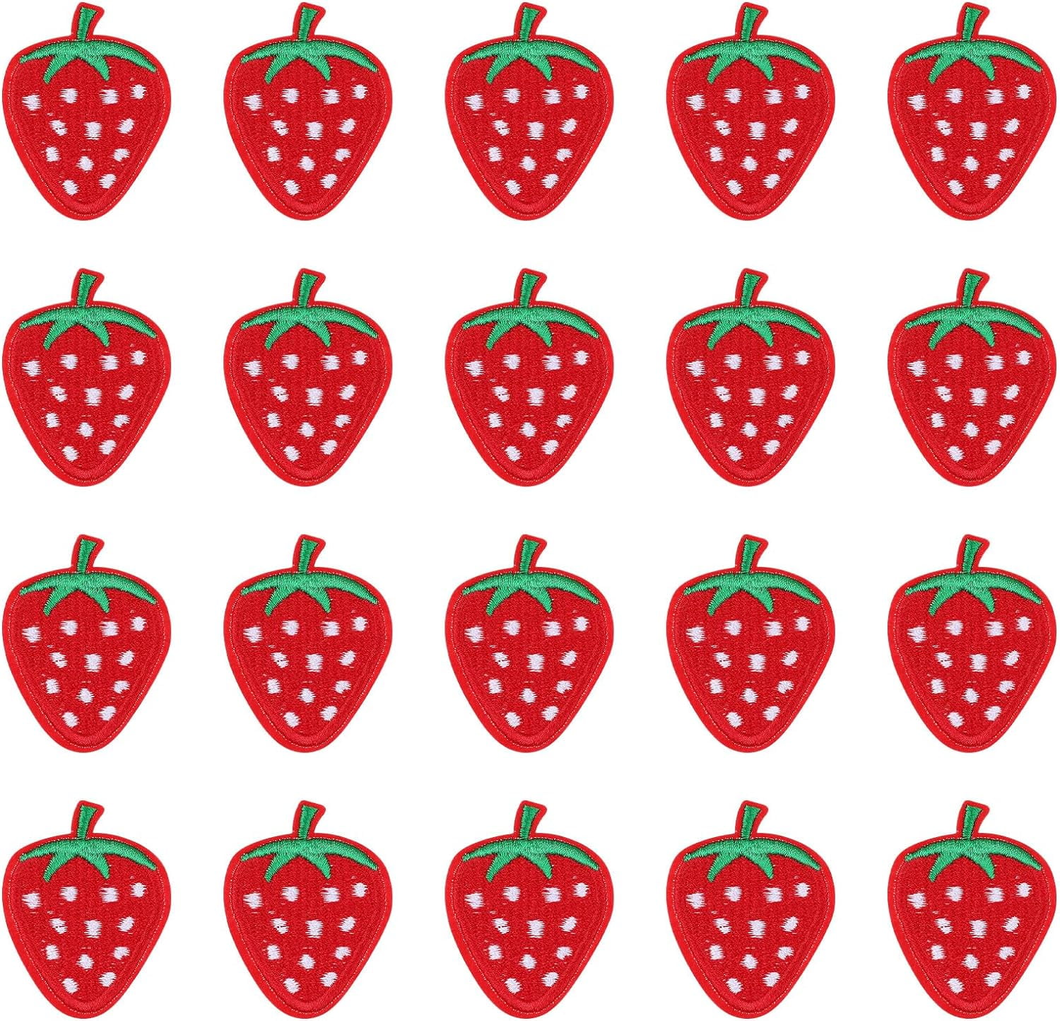 20 Pcs Red Strawberry Appliques Cute Strawberry Embroidered Iron on Patches Fruit Decorative Patches Cute Sew On Applique for Shirts, Jeans, Hats, Coats, Jackets, Backpacks