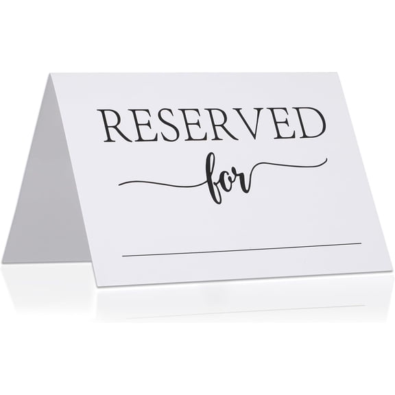 20 Pcs Reserved Table Signs, 4 x 6 Inch Seating Sign for Wedding Double Sided White Reserve with Name Line Folded Place Cards Reserving Seats Restaurant Reception Business Meeting